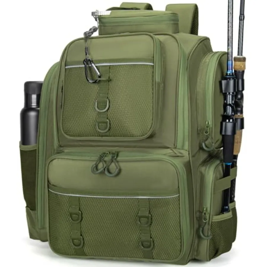

Рыболовный рюкзак 42 л с держателями для удочек, большая сумка для снастей, прочные материалы, черный, долговечное снаряжение для рыбалки на открытом воздухе