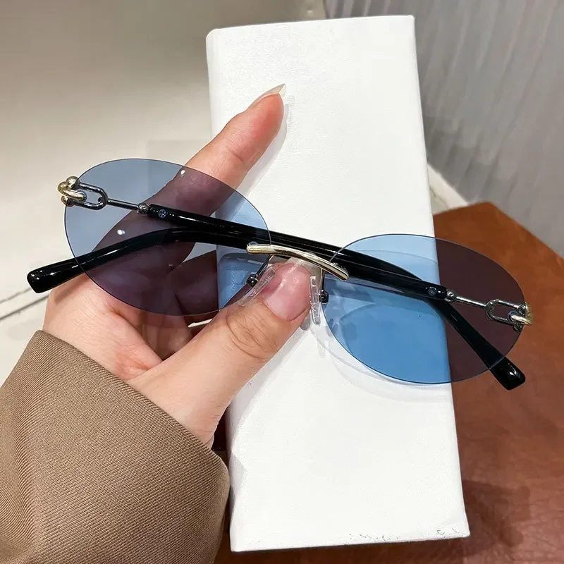Vintage randlose kleine runde Sonnenbrille für Damen, neue modische elegante Sonnenbrille aus Legierung, Damen-Outdoor-Fahrbrille. – Detail 8