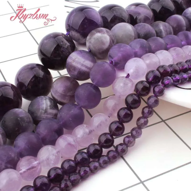 

Natural Amethysts Stone Beads Smooth Frost Faceted For Necklace Bracelat DIY Jewelry Making Loose Strand 15"