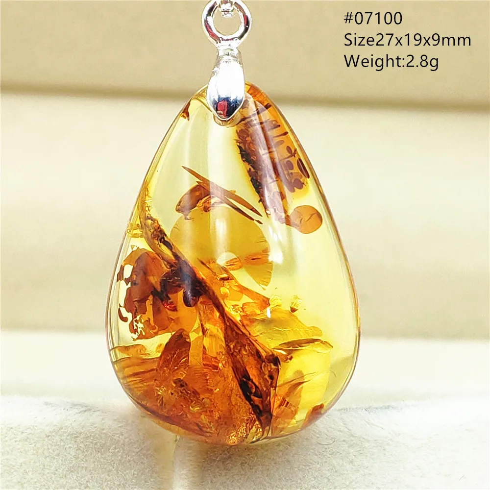 Top Natural Piebald Amber Pendant Flower Necklace Inclusion Beads Red Yellow Amber Gemstone Women Men Crystal Healing AAAAA