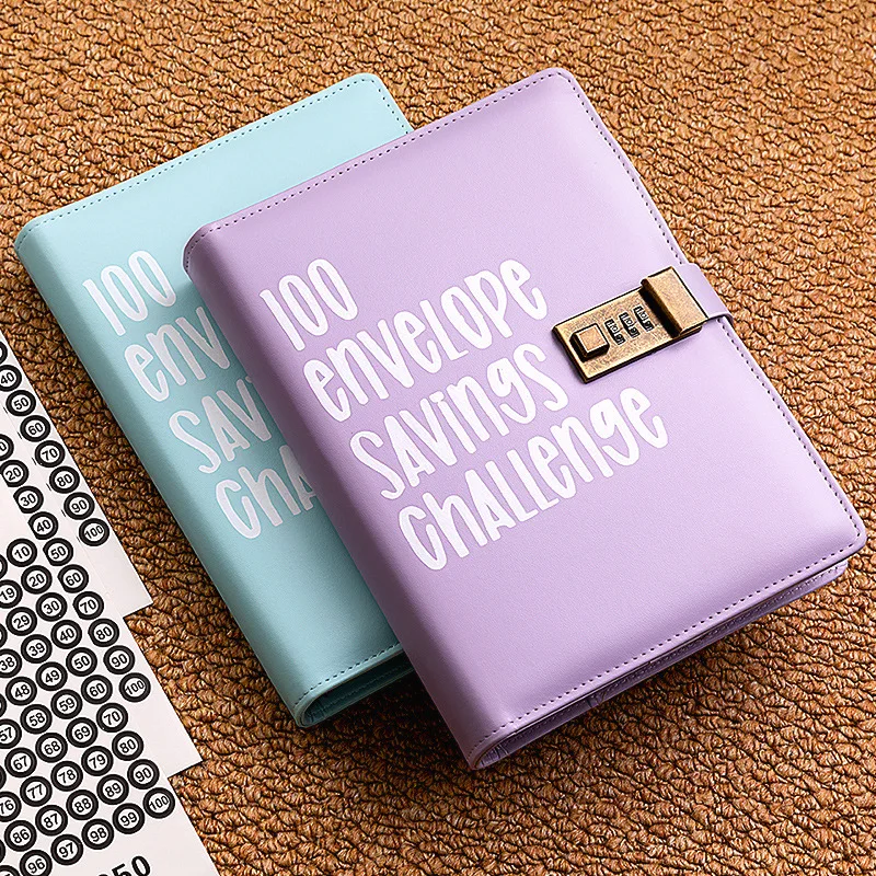 100 Day Challenge Lovers Envelope Budget Loose-Page Notebook Macaron Password Lock Creative Cash Planning Ledger