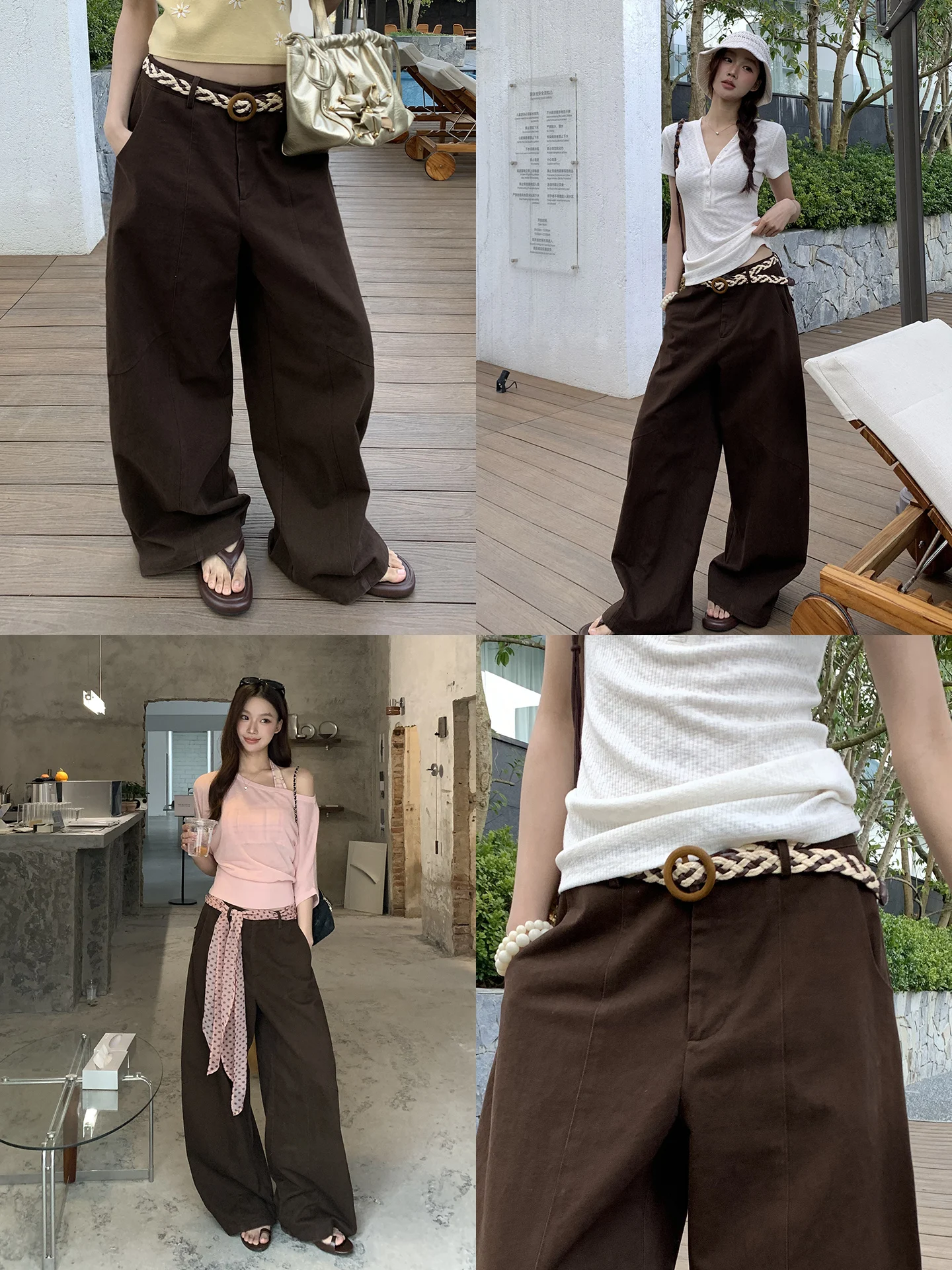 

Loose Women's Workwear Pants American Casual Wide Leg Pants Coffee Color Spring New Arrival Comfortable Cotton Straight Leg T...
