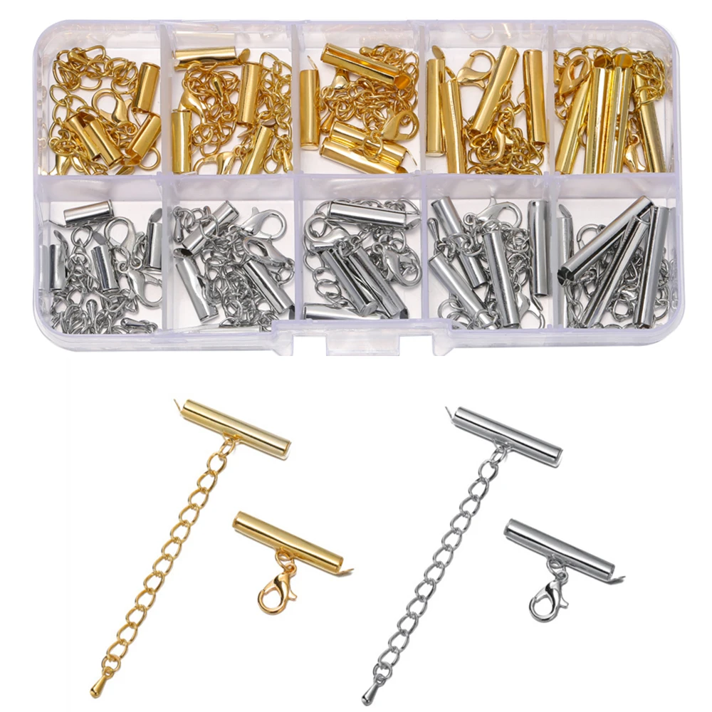 20Sets/Box 10-25mm Lobster Clasps Hooks Bracelet End Connector Slider Clasp Extending Chain Kits for DIY Jewelry Making Supplies