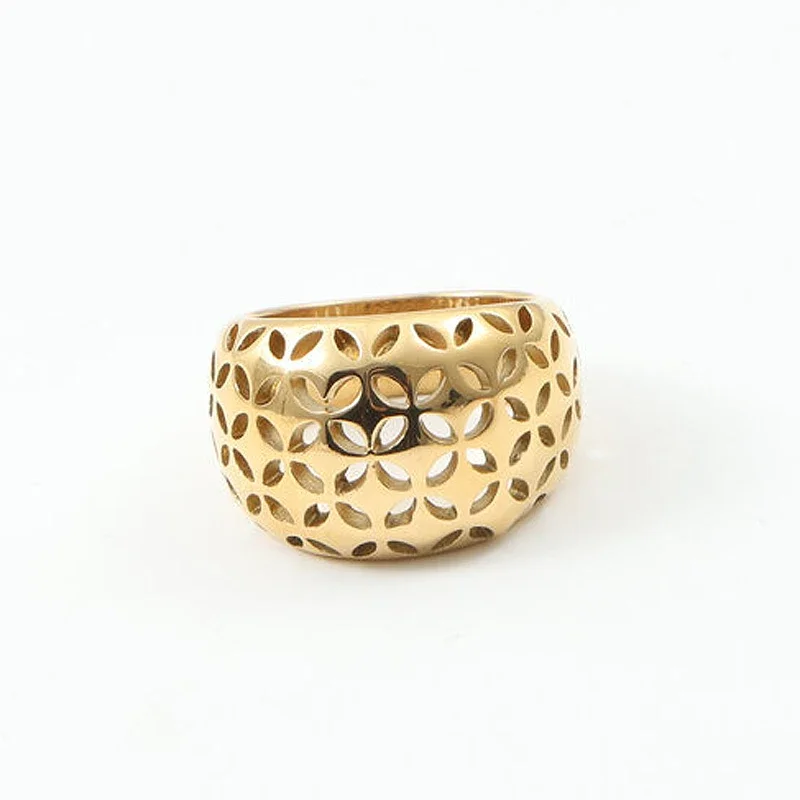 High End PVD Waterproof Fashion Vintage Delicate Fine Pattern Hollow Ring for Women Stainless Steel Jewelry Gifts