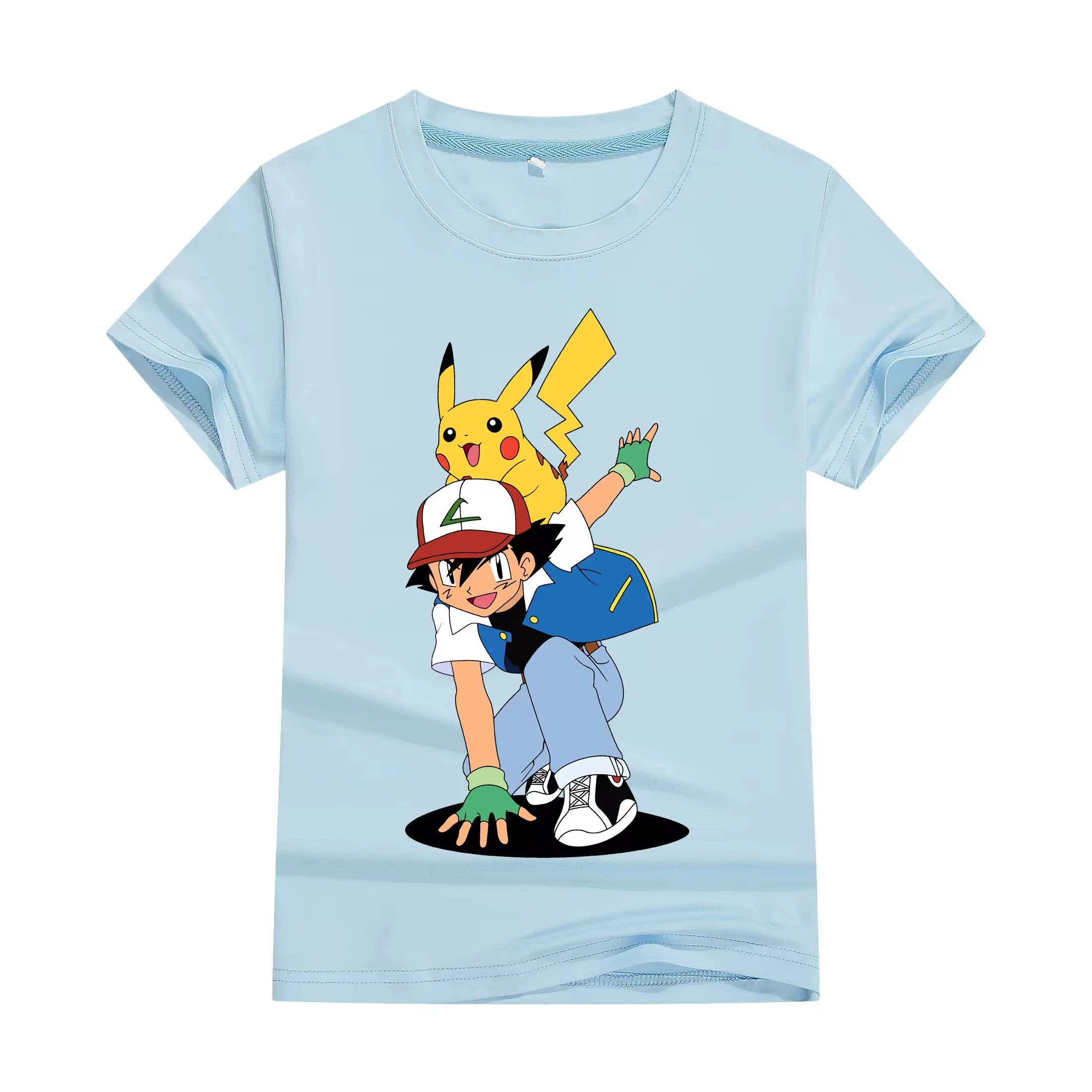 Pokemon Kids T-shirts 1-8Years Boys Girls Pikachu Summer Children Cotton Short Sleeve Cartoon Costume Fashion Casual Clothes