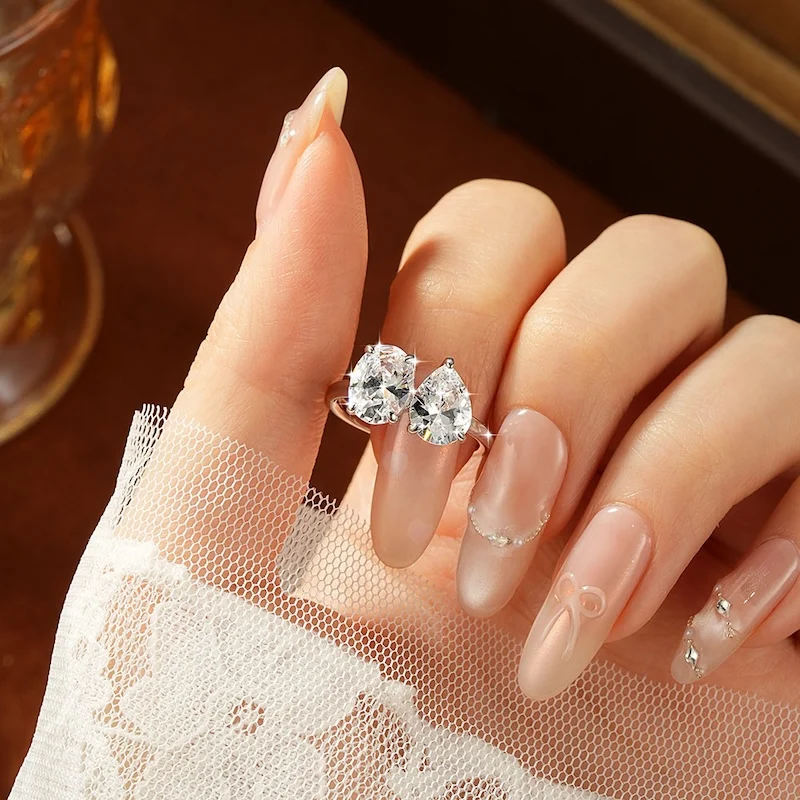 Rrjzz Birnen- & Rundschliff 7x9mm Doppel-CZ Labor-Diamant Mode Damen Verlobungsring 14k Vergoldeter Zirkonia Jubiläums-Schmuck Geschenke – Detail 11
