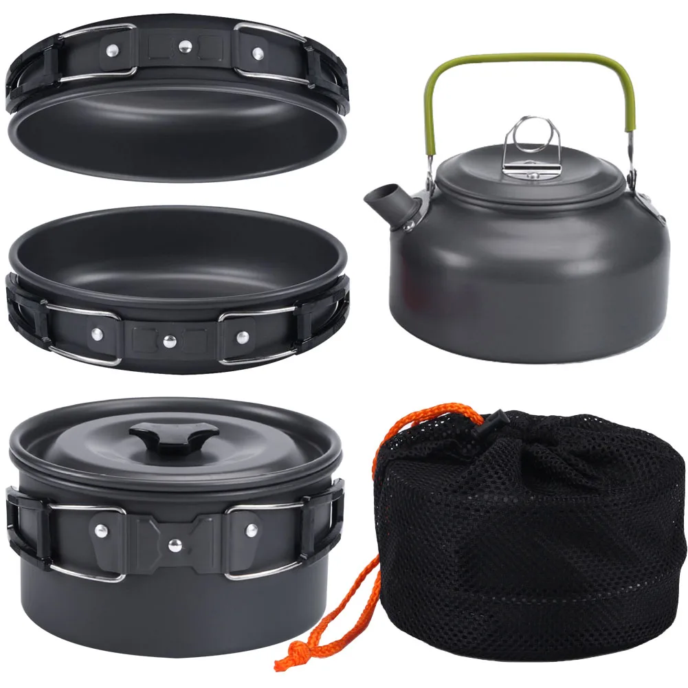 

Pot Pan and Teapot Set Aluminum Alloy Cooking Utensils Set Portable Camping Cooker Set for Backpacking Hiking Trekking