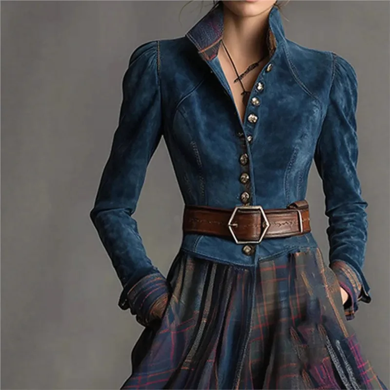 فستان شتوي عتيق من جلد الغزال منقوش سبليت للحفلات أنيق بأزرار على شكل حرف a فساتين ماكسي بوهيمية ملابس الشارع الشهير 2026