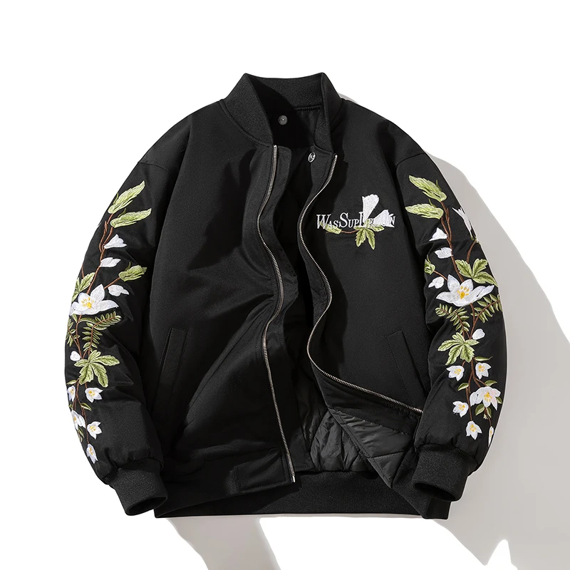 

Winter Embroidery Parkas Jacket Man Women Fashion Vintage Baseball Jacket Hooded Thick Warm Coat Casual Flower High Quality 2025