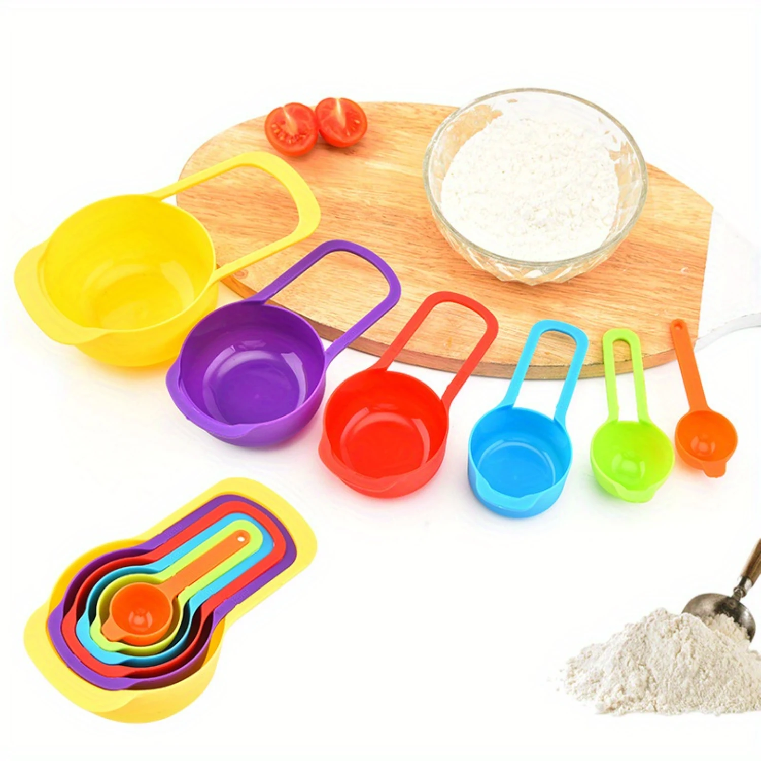 6in1 Colorful Plastic Measuring Cup and Spoon Set for Dry and Liquid Ingredients - Baking Tools and Kitchen Utensils