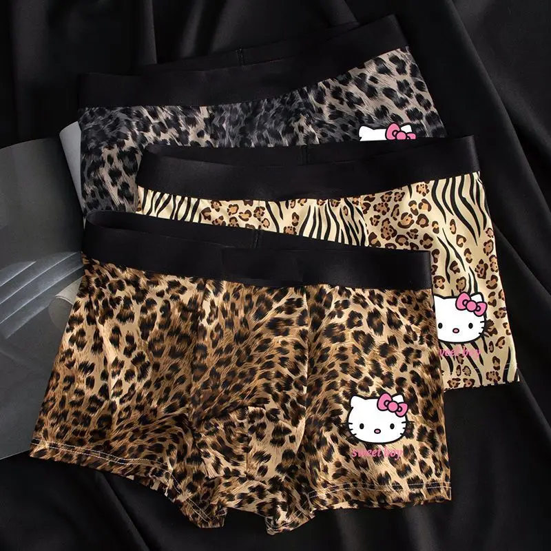 

Hello Kitty Anime Peripherals Cartoon Leopard Print Boys' Briefs Creative Personality Ice Silk Traceless Sexy Shorts Cute Boxers