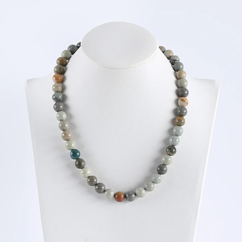 

Natural Stone Wave Jasper Beads Necklace For Women, Handmade Jewelry, Gift, 16inch, 9mm, 43g