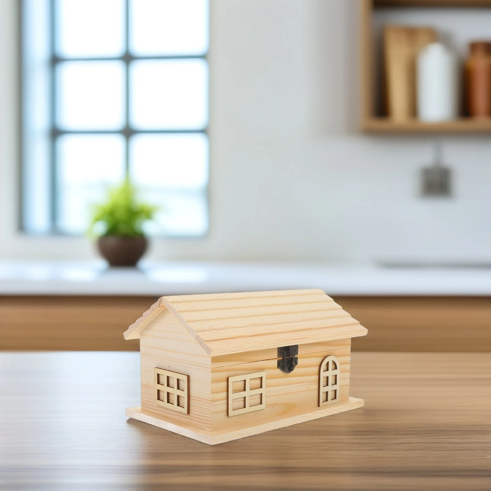 Wooden House DIY Unfinished Coin Bank Kids Saving Box Wooden Piggy Bank Money Storage Decor Wood House Children Coin Box