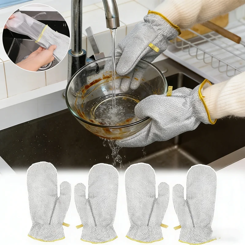 Non Slip Steel Wire Dishwashing Gloves Built In PVC Scrubber Material Kitchen Cleaning Gloves for Dishes Pots Pans Heavy Use