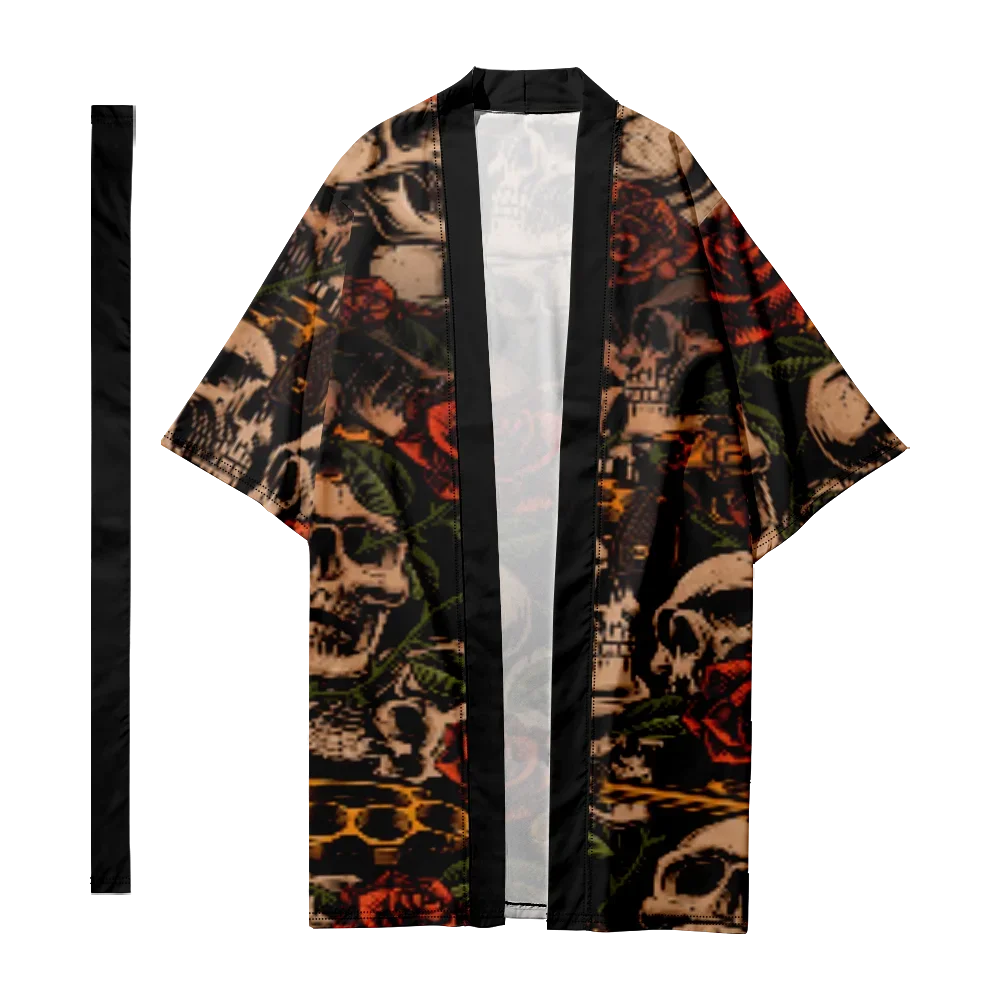 

Summer Skull Kimono Men Women Hawaiian Shirt Psychedelic Long Kimonos Beach Tops Loose Yukata Fashion Bathrobes Trendy Clothes