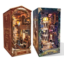 DIY Book Nook Wooden Miniature Model Kit Magic Night Lane Bookend Assembled 3D Puzzle Light Bookshelf Home Decor Friends Gifts