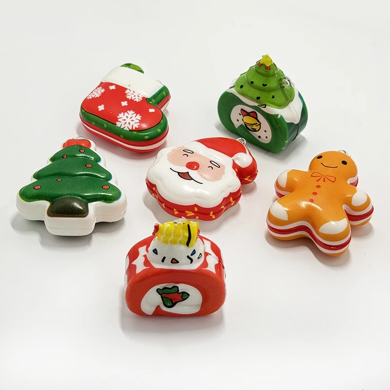 6Pcs Santa Claus Gingerbread Man Squishy Stress Relief Toys for Kids Christmas Party Favors Birthday Gifts Rewards Goodie Filler