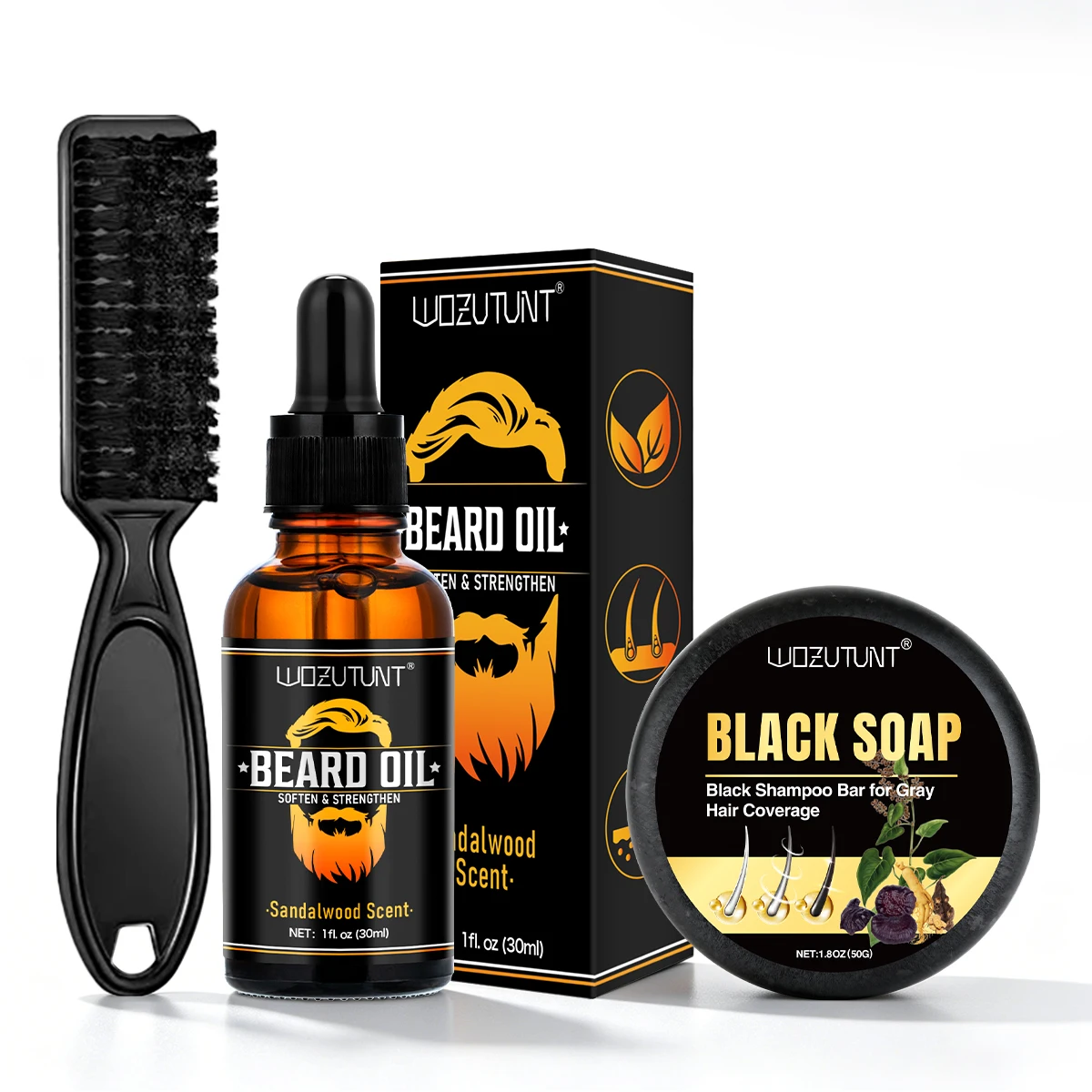 Men Beard Moisturizing Cleansing Kit Facial Hair Nourishment & Smoothing Conditioner,Natural Progressive Shampoo Black Hair Soap