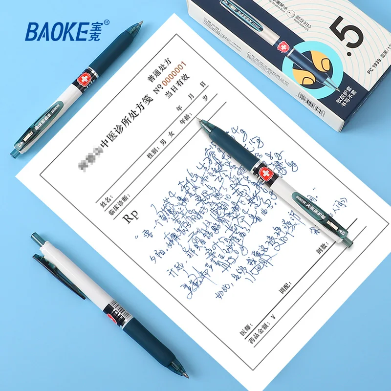BAOKE PC1939 0.5 مللي متر قلم حبر جل أزرق-أسود قلم حبر قابل للسحب كتابة سلسة سريعة الجفاف للأطباء والمستشفى والاستخدام المكتبي