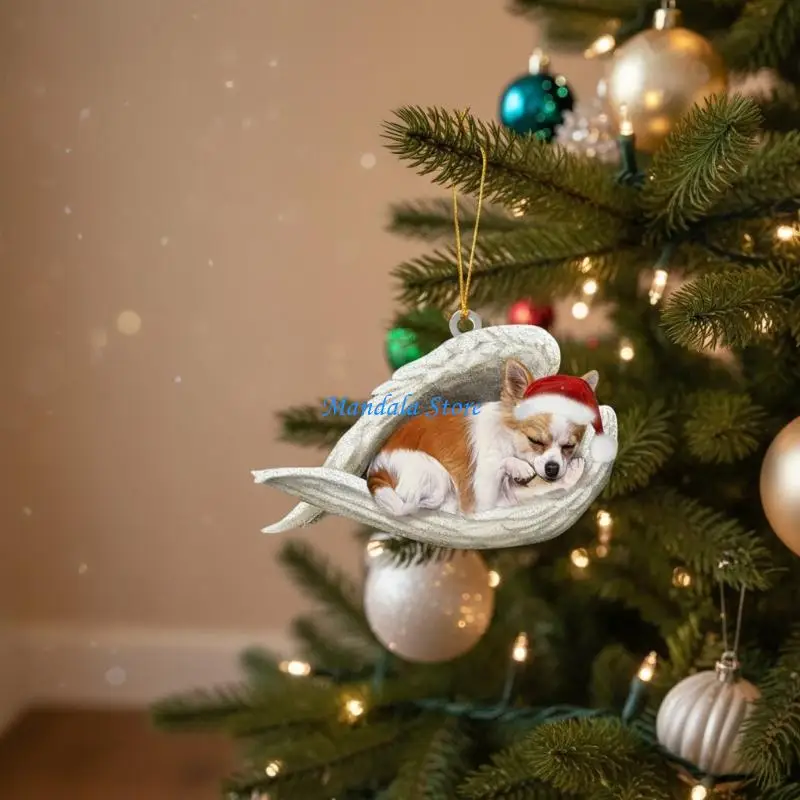 U2JC Angel Dog Car Hanging Ornament Shatterproof Acrylic Christmas Tree Decoration For Festival Tree Wreath Car Interiors