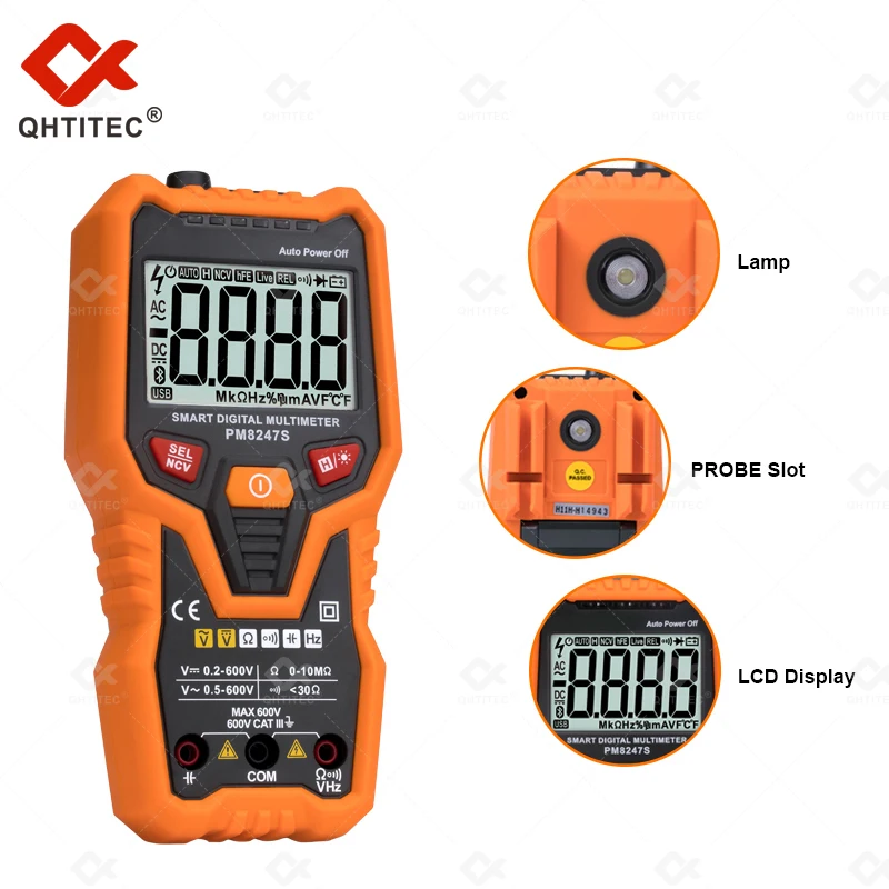 Интеллектуальный мультиметр QHTITEC PM8247S, Автоматический диапазон, профессиональный цифровой мультиметр Tster, инструмент для проверки напряжения NCV