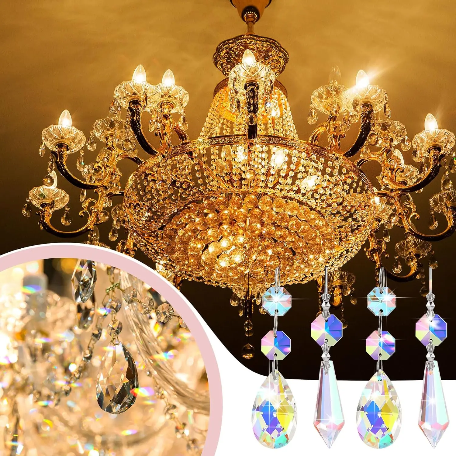 24Pcs 38mm Teardrop Crystal Prisms Replacement Hanging Parts for Chandeliers Suncatchers Christmas Tree Decor Window Decor