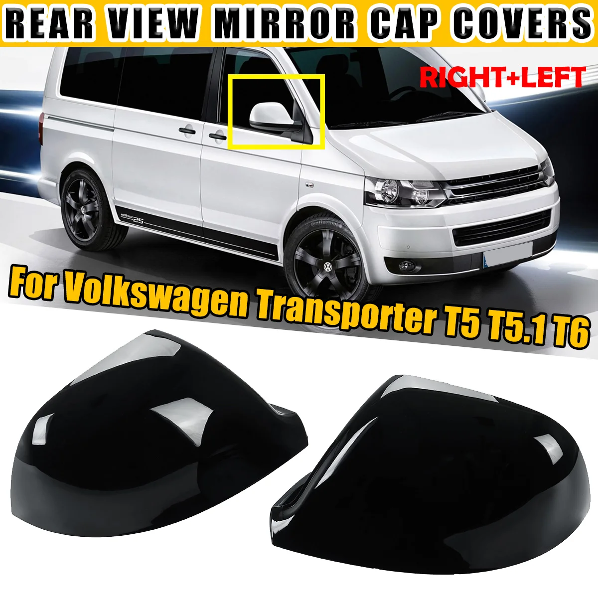 Pair Car Rear View Side Wing Mirror For VW Transporter T5 T5.1 2010-2015 T6 2016-2019 Replacement Rearview Cover Cap Black