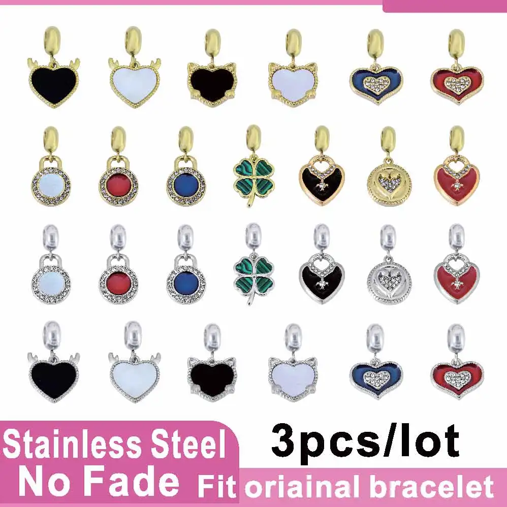 

3 Pcs/lot Exquisite Plated 18K Charm Fourleaf Clover Pendant Heart-shaped Amulet Suitable For DIY Bracelet Necklace Jewelry Gift