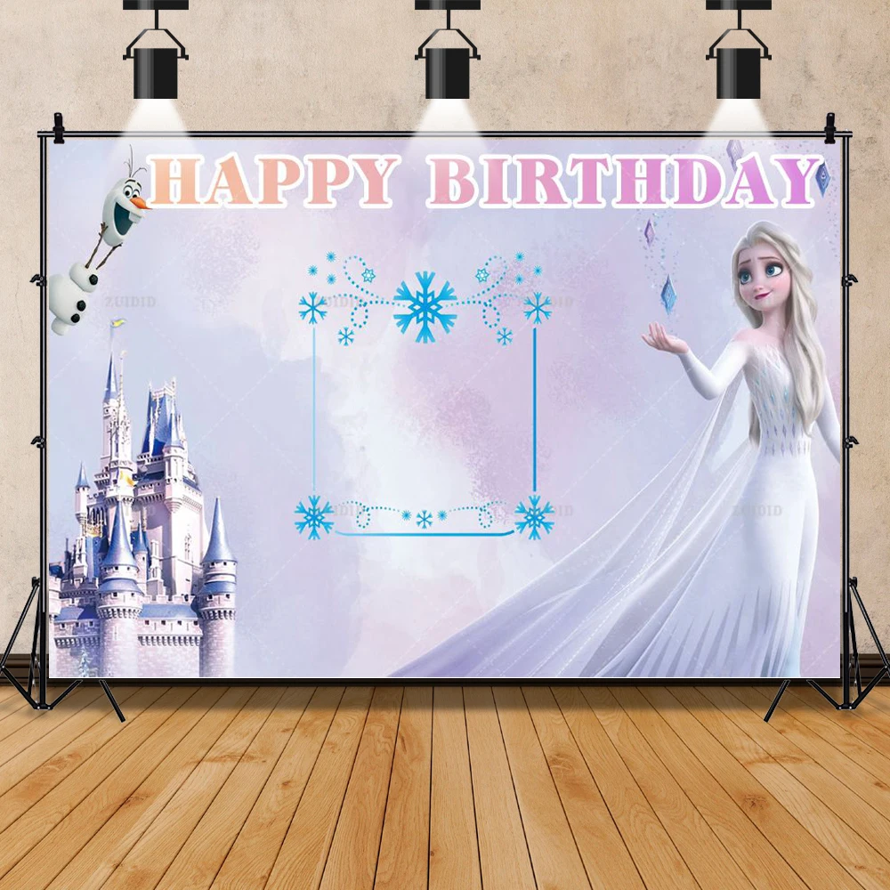 Ice Castle Princess Birthday Background Decor Anna Elsa Baby Girls Party Backdrop Photographic Customized Name For Photo Studio