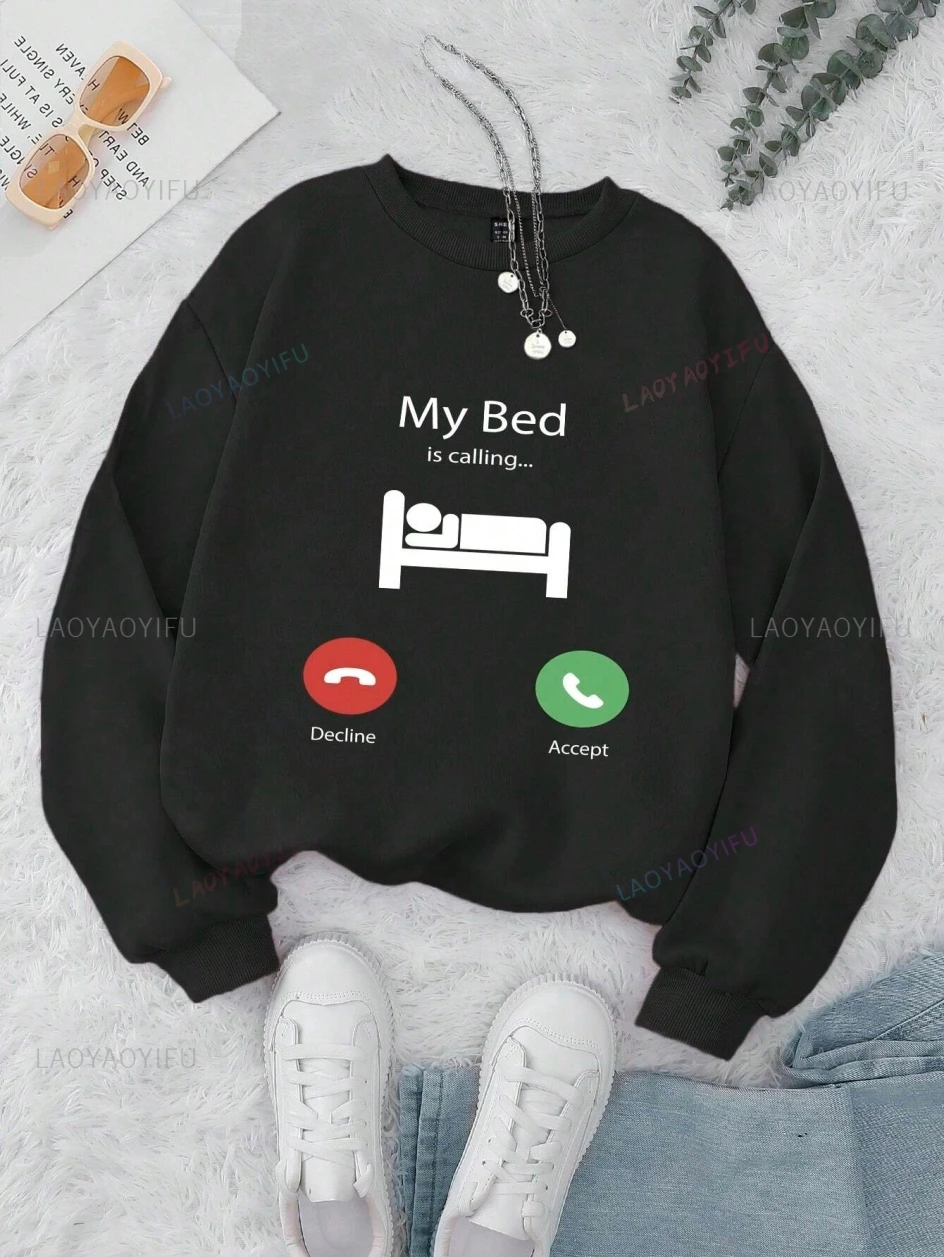 

My Bed Printing Sweatshirts for Womens Casual Fashion Comfortable Crewneck Hoodie Loose Fleece Warm Sportswear Clothes