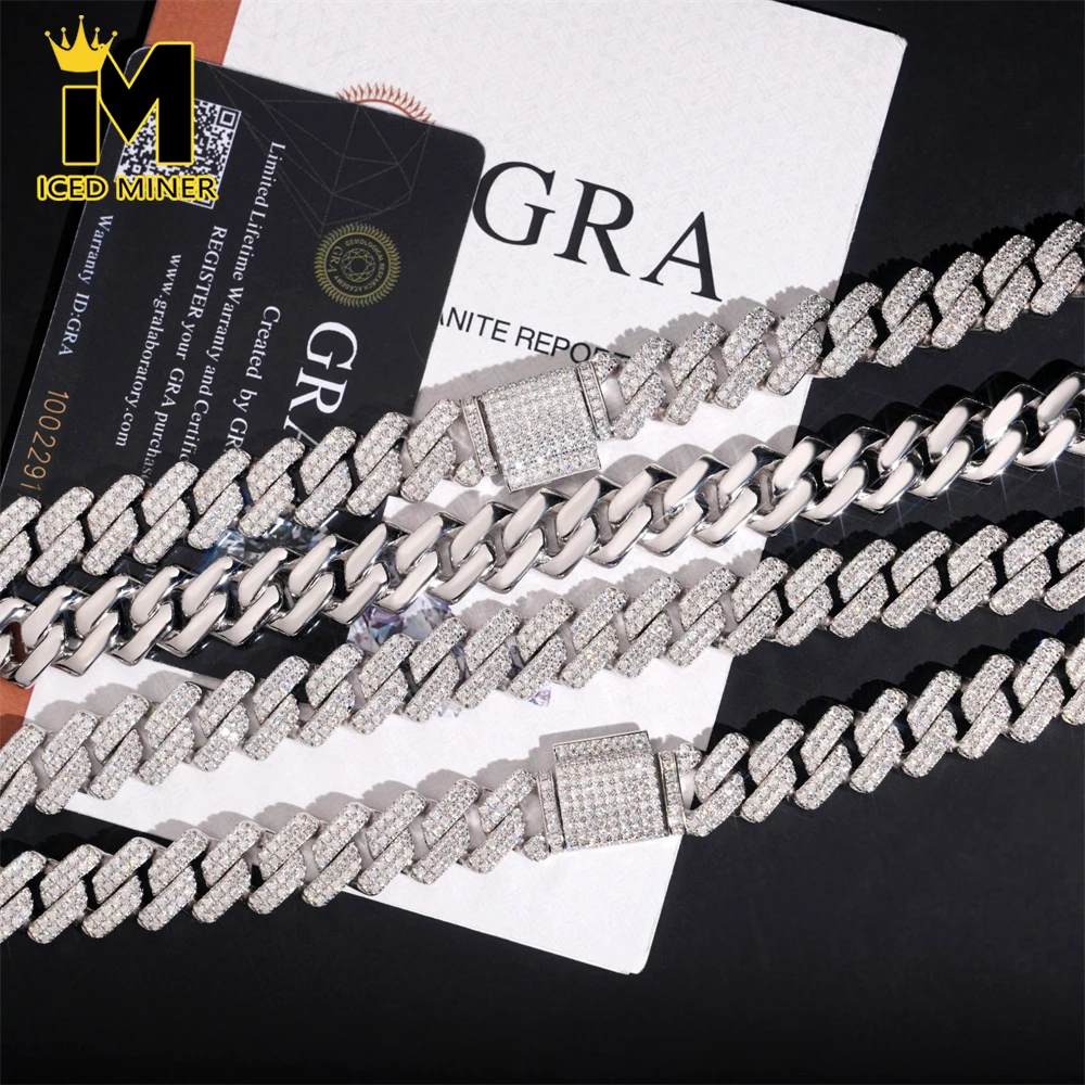 

Icedminer 13mm Diamond Moissanite Cuban Link Chain Iced Out Necklaces For Men S925 Silver Choker Pass Tester Hip Hop Jewelry
