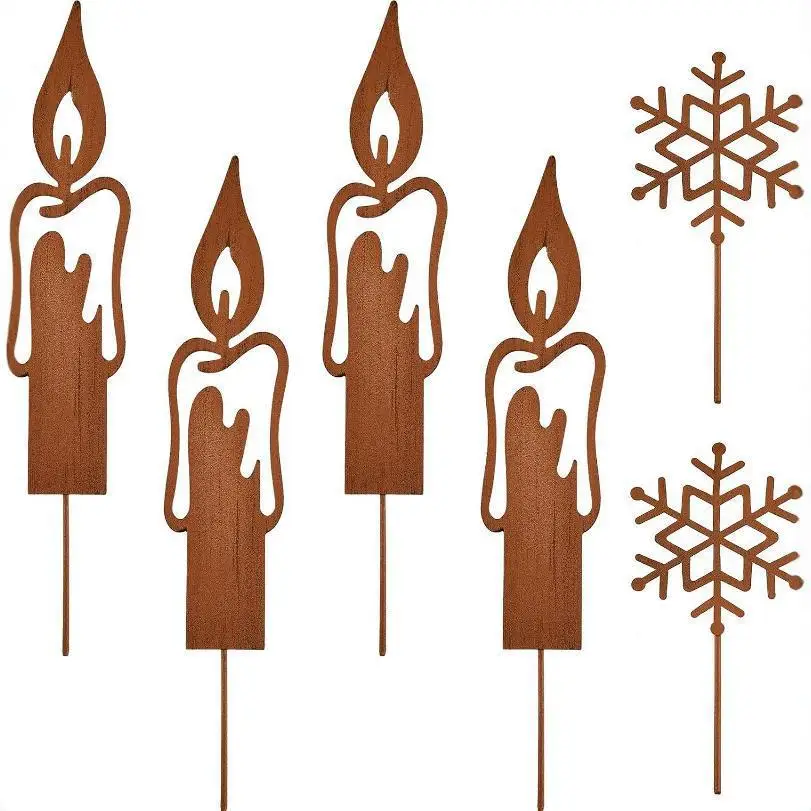 

Zml christmas candle snowflake metal ground insert outdoor garden decoration star christmas tree candle ornament