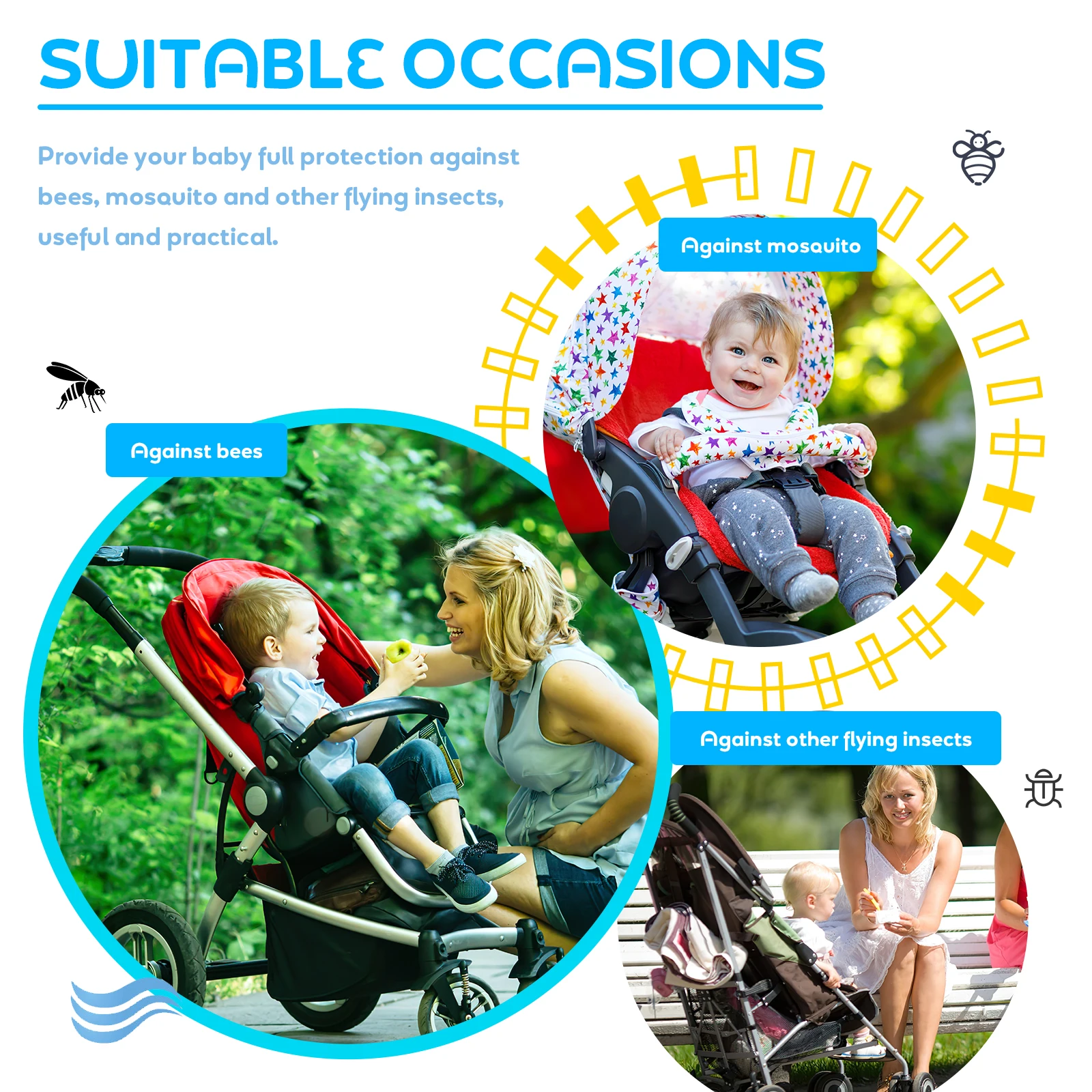 

Baby Stroller Mosquito Netting Cover Twin Universal Insect Protection Net for Pram Buggy Pushchair Outdoor Use