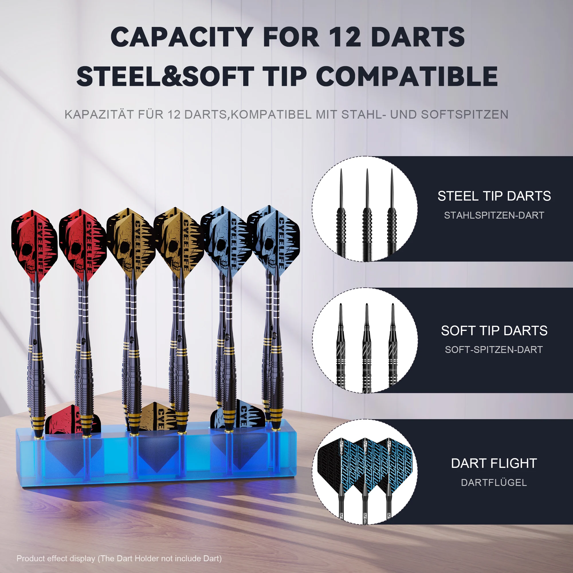 

Darts Organizer box 12 Darts Wall Display Rack Acrylic Dart Holder Non-slip Holds Up 17.4x4x2.9cm Home Darts Plastic Tip Set