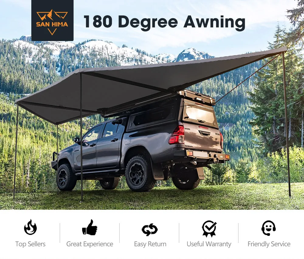 4x4 180° Car Side Awning - Freestanding Batwing Design, Waterproof, Ideal for Outdoor Trips
