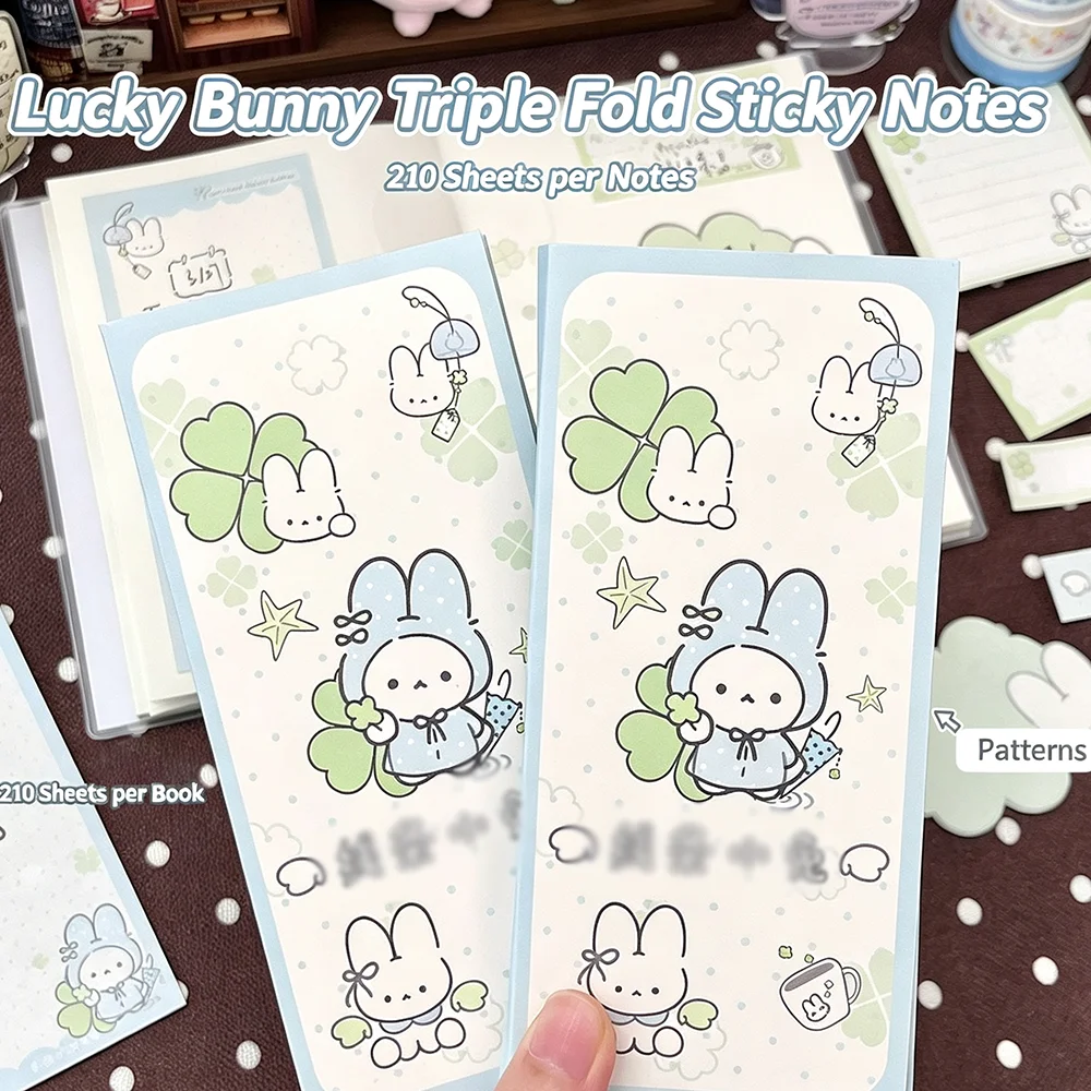 Lucky Rabbit Three fold Memo Book Clover Memo Book Hand Account Collage Material Portable Notebook