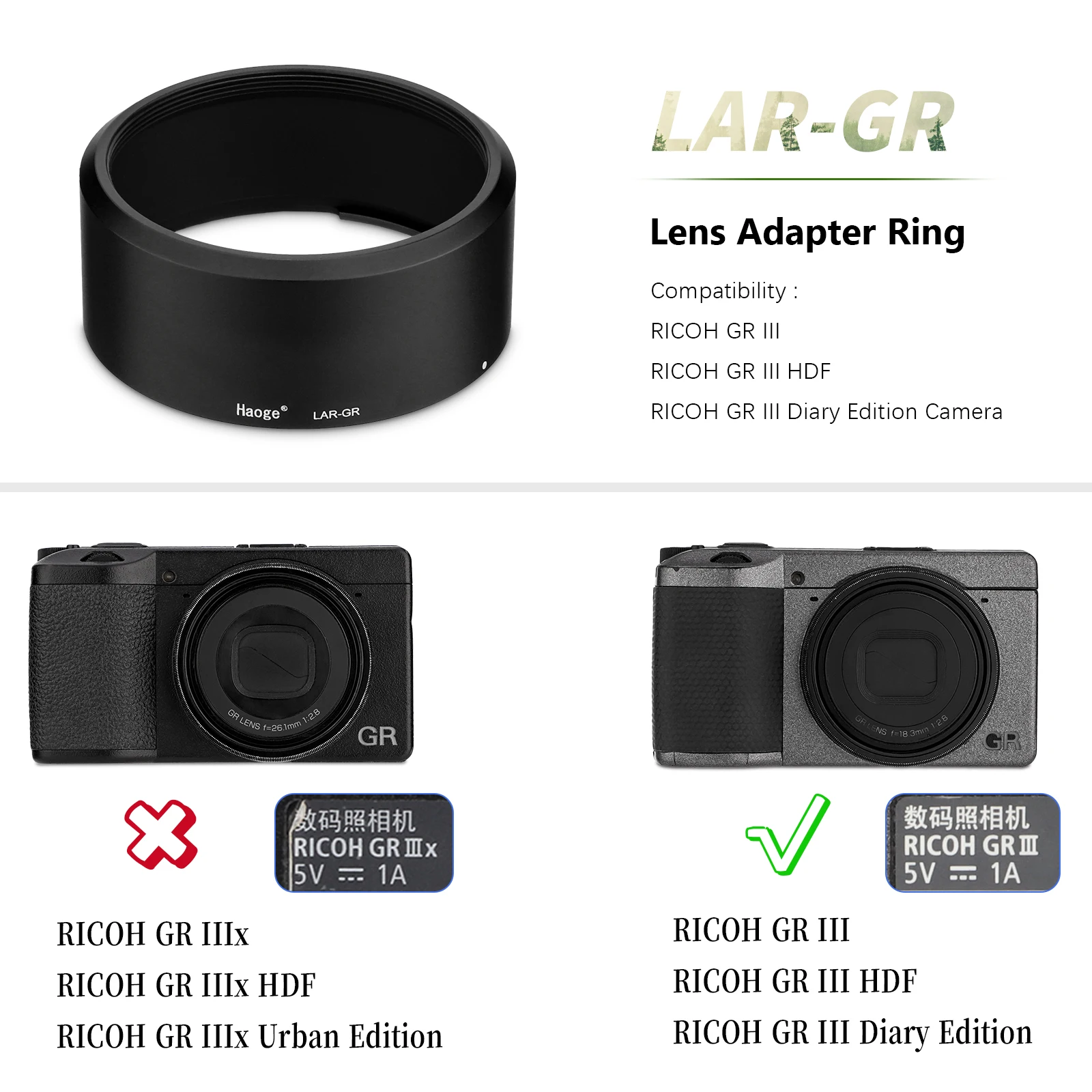 Haoge Lens Filter Adapter Ring for RICOH GR III GRIII GR3 HDF Digital Compact Camera for GW-4 Wide Conversion Lens replaces GA-1