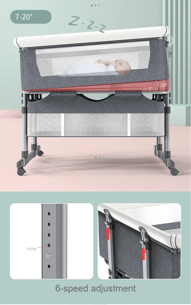 Tragbares und leicht faltbares Doppelbett, neben Krippen, Baby-Kinder bett, Kinder betten mit Aufbewahrung tasche, Multifunktion metall