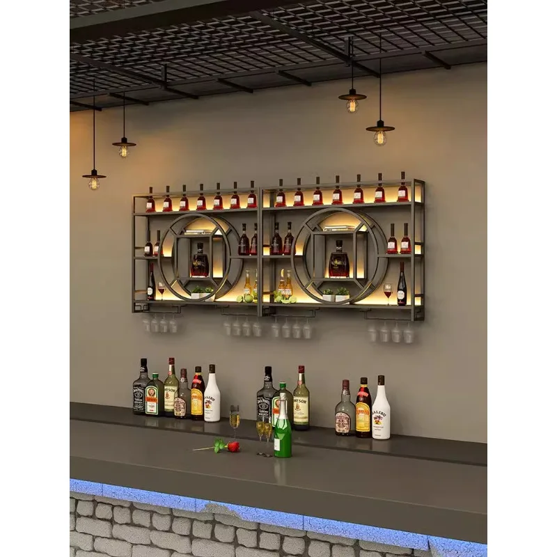 Restaurant Bar Wine Cabinet  Counter Display Wall Shelf Hanging Wine Glass  Wrought Iron Wall Hanging Wine Rack