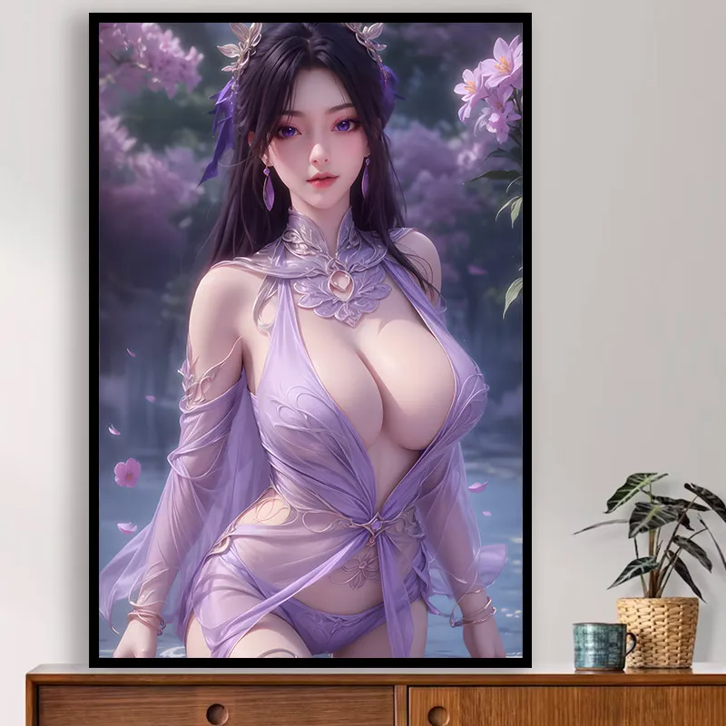 Asian ancient style sexy beauty canvas poster decoration painting uncensored Chinese martial arts nude woman wall art home mural