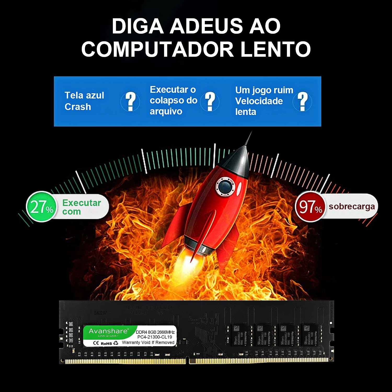 Imagem -04 - Avanshare 10 Peças Memória Ram 4gb 8gb Ddr4 2400mhz 2666mhz 3200mhz 288pin Intel e Amd Desktop Pc419200 para Atacado