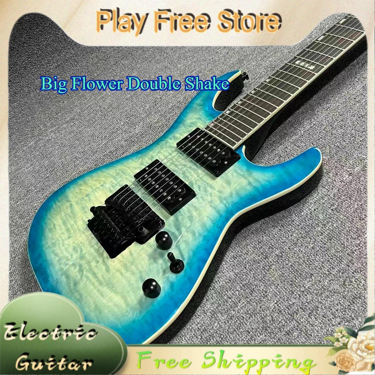 

ST Electric Guitar Seven String Blue Green ESP Large Double Shake Selected Double Knobs Double Missing Angle New Style Metal