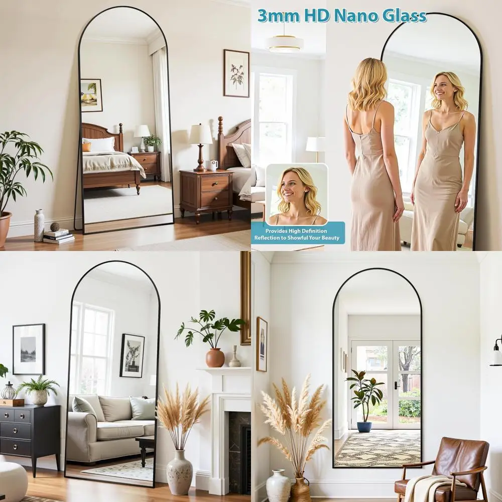 مرآة كاملة الجسم قائمة بذاتها مقاس 68 × 26 بوصة، مرآة قائمة على الأرض مع حامل معلق للانعكاس الكامل