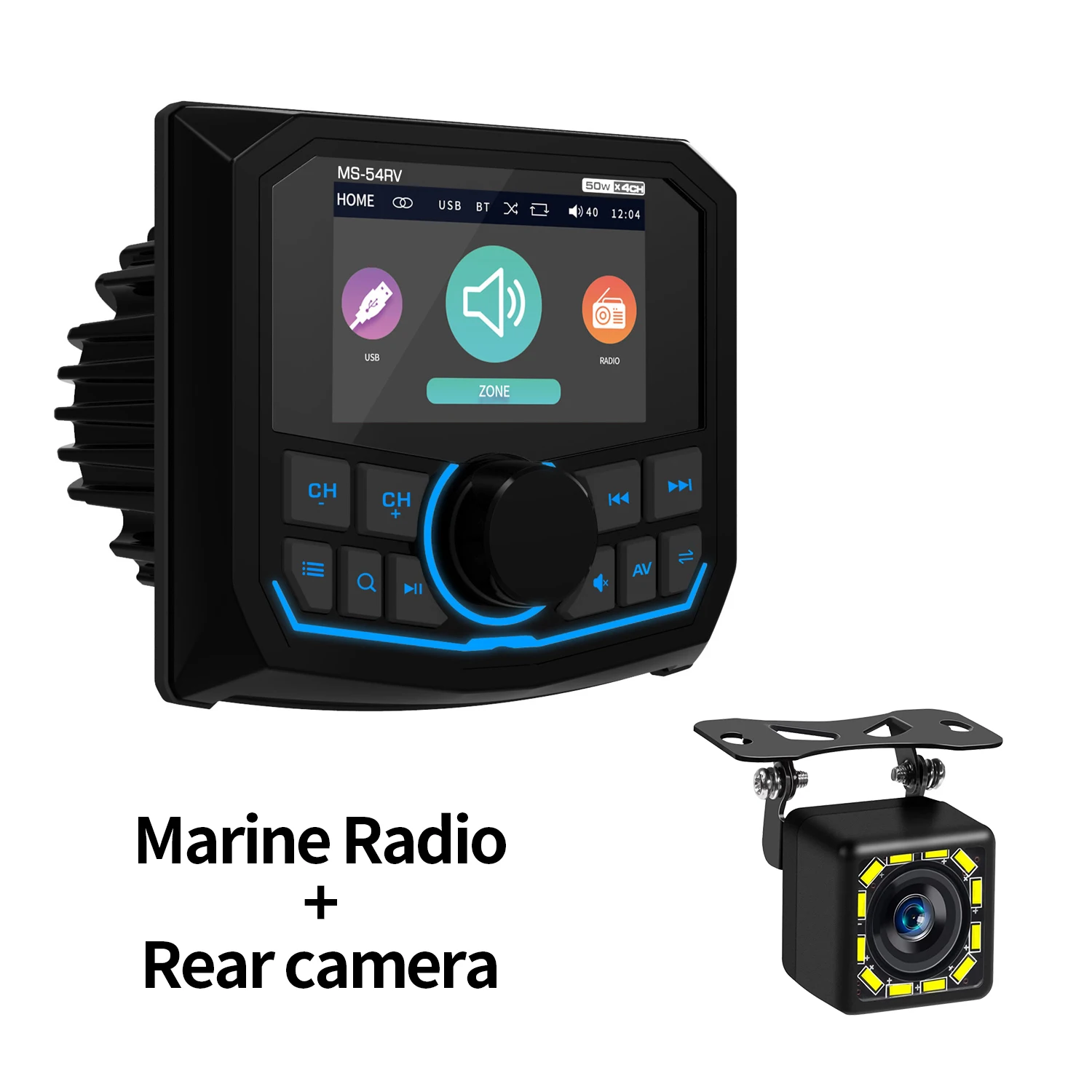 MP5 Bootradio Bluetooth FM AM EQ Marine Stereo Waterdicht IPX5 AUX Vierkant Zwart Universele mediaspeler voor RV UTV ATV SPA RZR