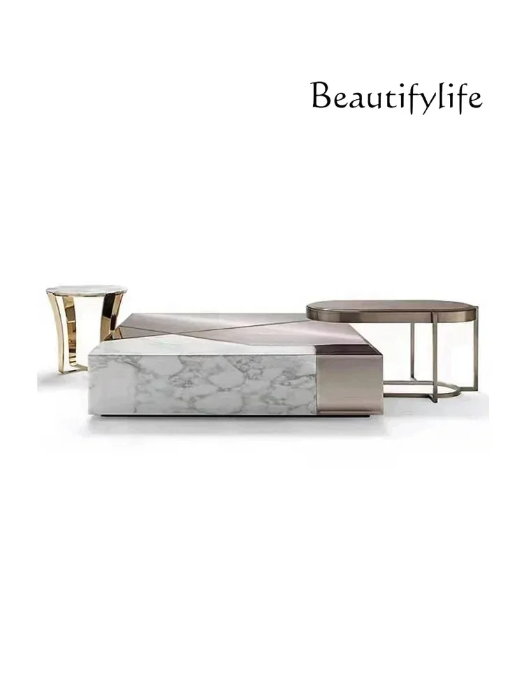 

dY BJ Italian Light Luxury Square Living Room Home Small Apartment Glass Mirror-Surface Tea Table