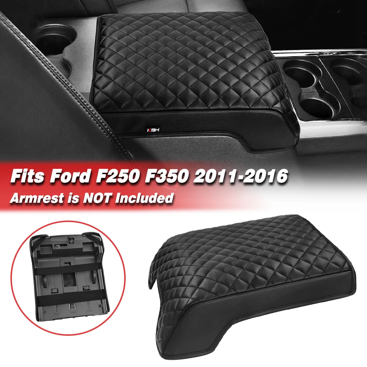 Black Center Console Lid Armrest Cover For Ford F250 F350 Super Duty 2011-2016 Interior Protective Replacement Cushion Pad