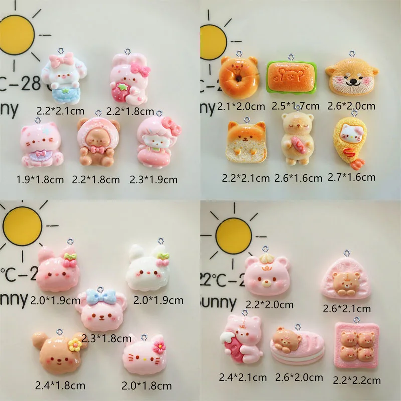 20 piezas de dibujos animados de perro oso, Mini serie de comida, dijes de resina, colgante para pendiente, llavero, decoración, accesorios para hacer joyería DIY