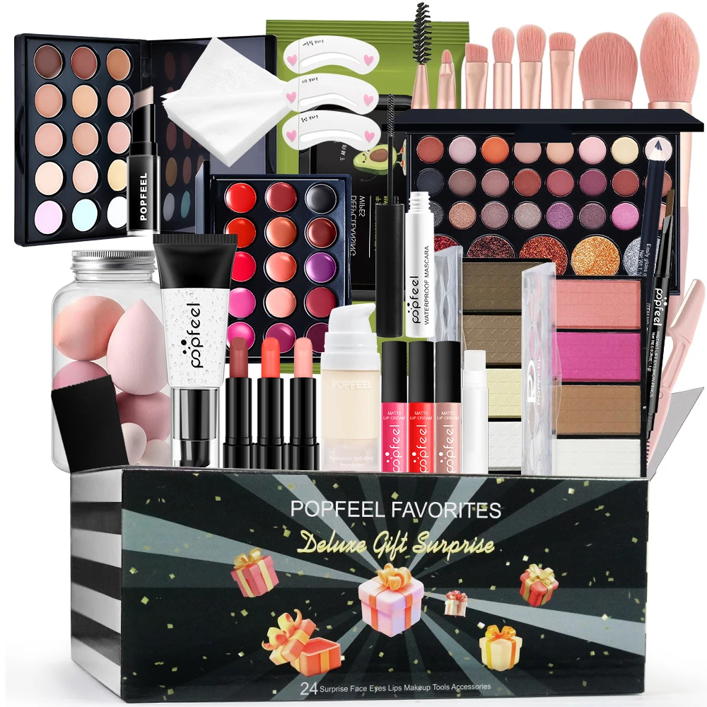 مجموعة هدايا المكياج النسائية من POPFEEL - مجموعة مكياج مفاجئة مع منتجات الوجه والعين والشفاه وفرش المكياج ومناديل مزيل المكياج. #1