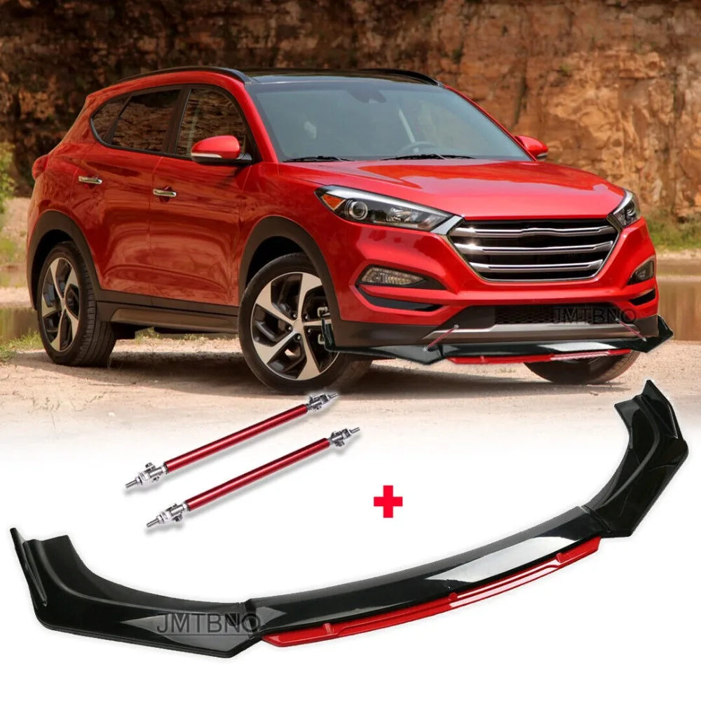 

4Pcs Front Bumper Spoiler Lip Splitter Body Kit +Strut Rods For Hyundai Tucson United States