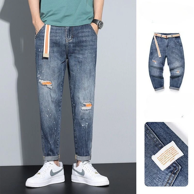 Jeans Berlubang untuk Pria Celana Panjang Rusak Longgar Longgar Robek Tren 2025 Kaki Lebar Mode Kpop Asli Xs Celana Koboi Pria Robek